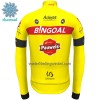 Set Fietsshirt Lange Mouw + Lange Koersbroek 2022 Bingoal Pauwels Sauces WB Winter Thermal Fleece Rood Neongeel